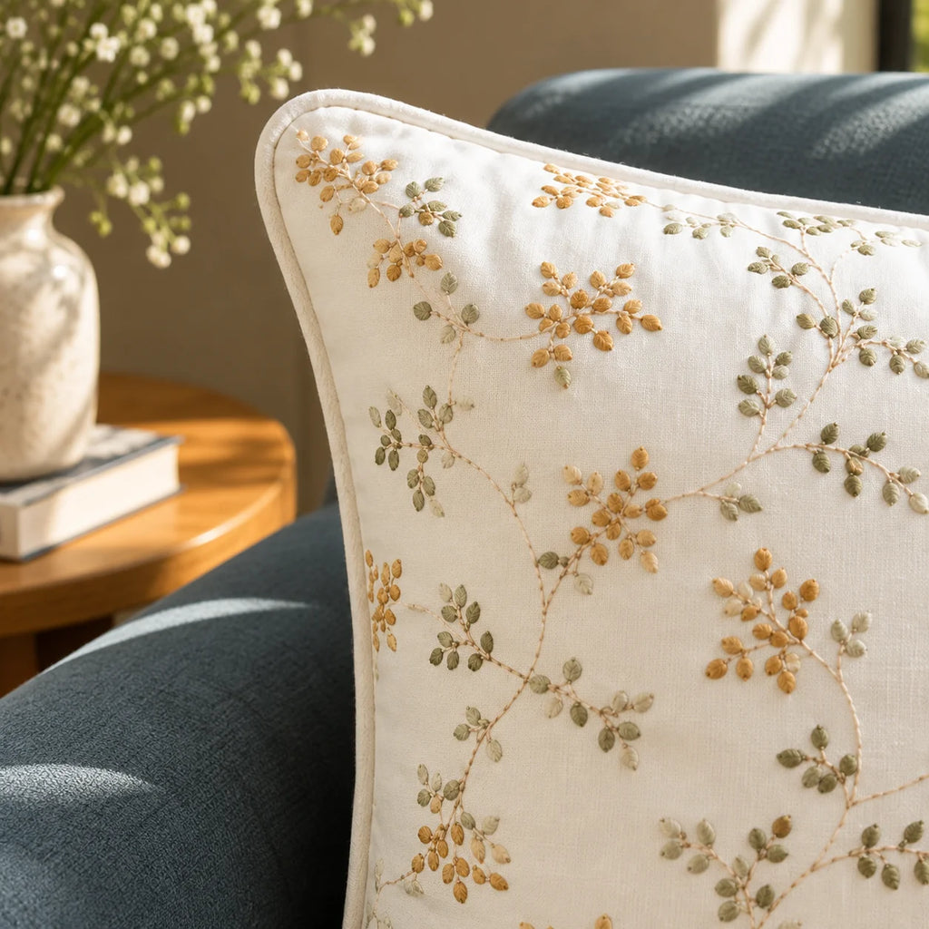 Artisan Bloom Embroidered Cushion Cover