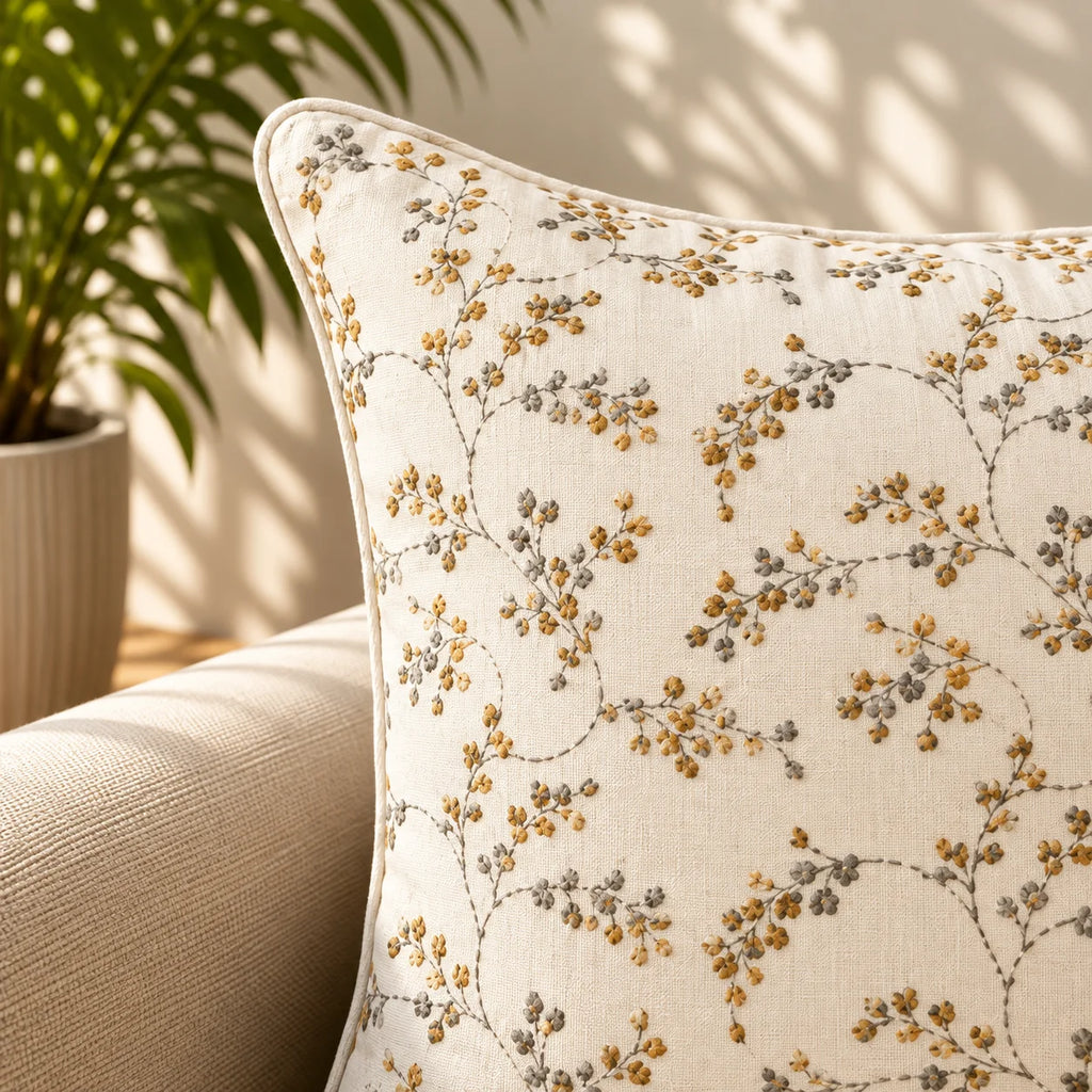 Botanical Mosaic Embroidered Cushion Cover