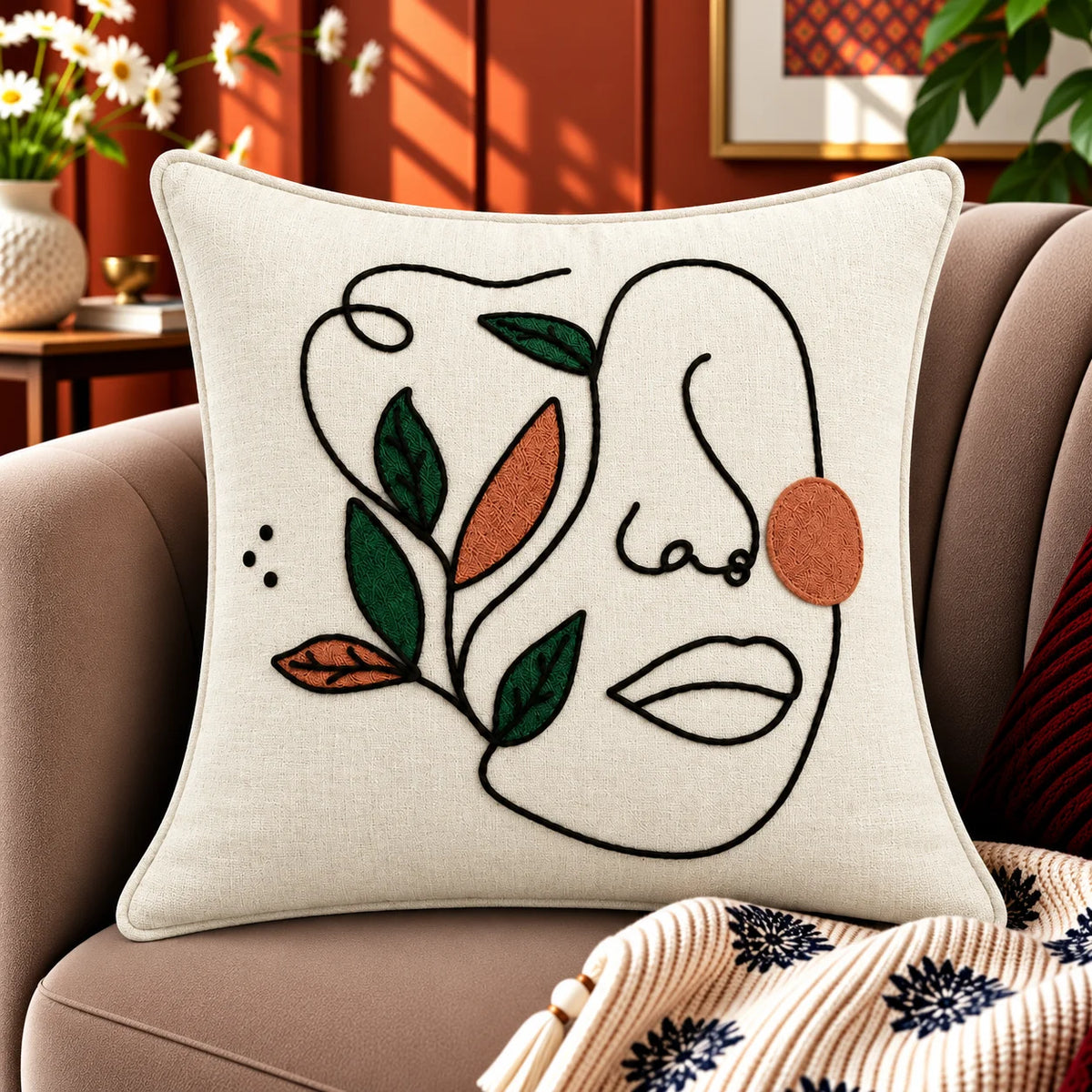 Artisan Slub Embroidered Cushion Cover
