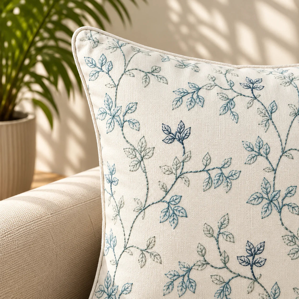 Artisan Slub Embroidered Cushion Cover