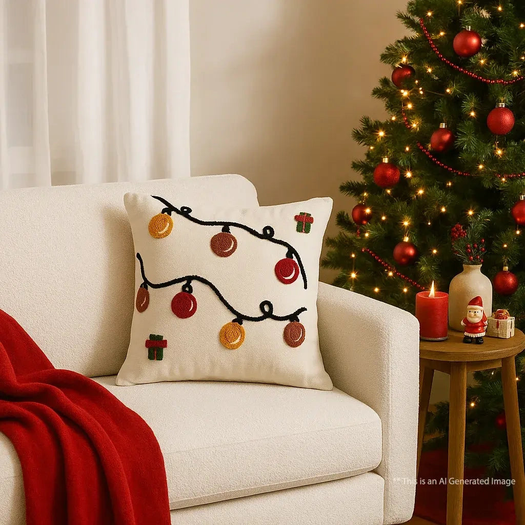 Winter Garland Slub Cushion Cover