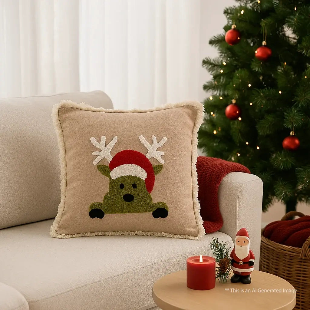 Frosted Christmas Embroidered Cushion Cover
