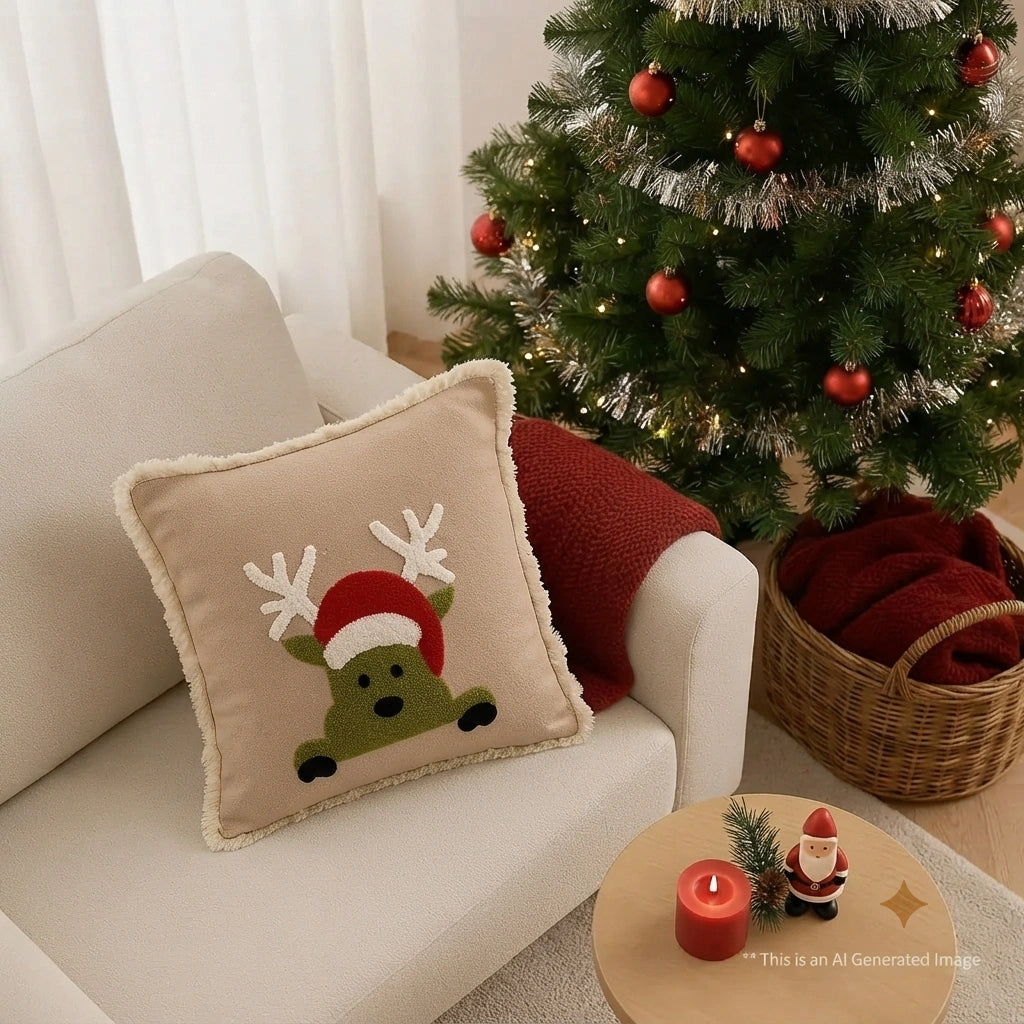 Frosted Christmas Embroidered Cushion Cover