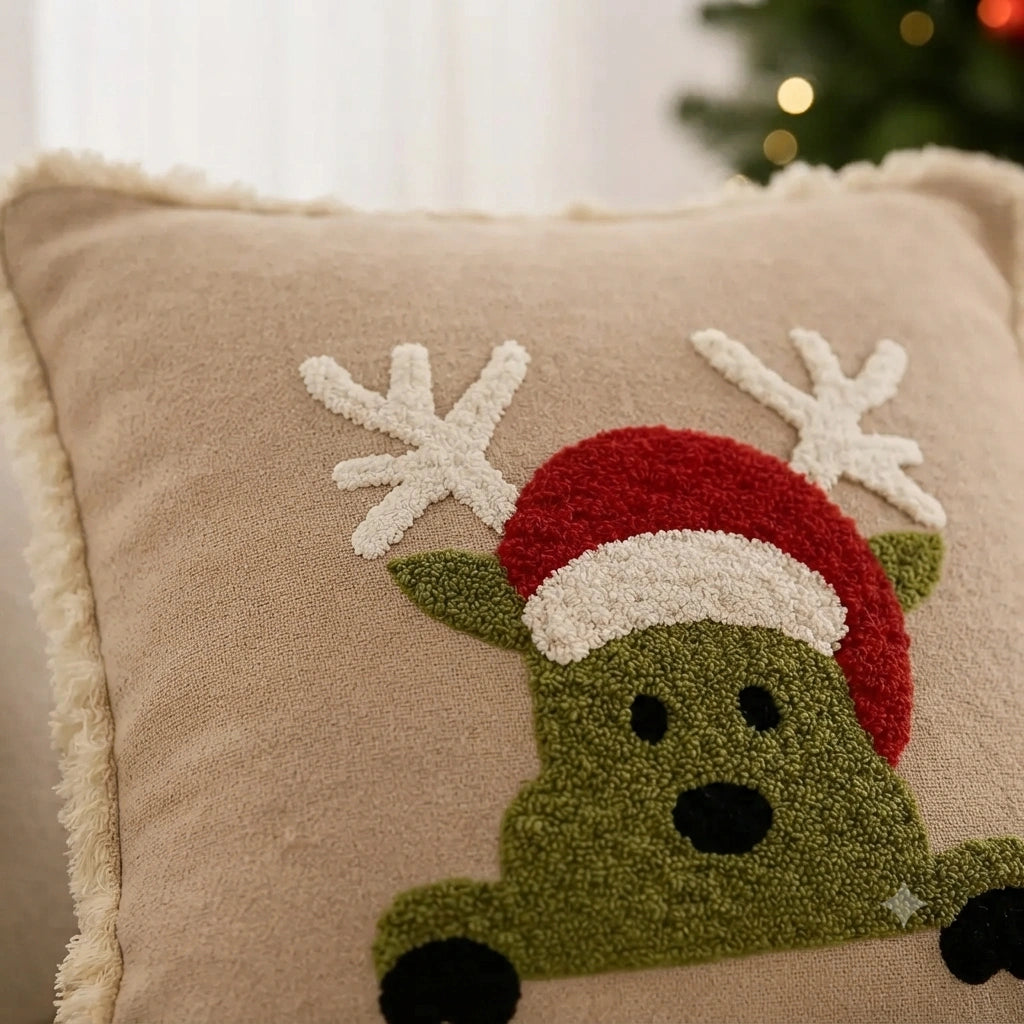 Frosted Christmas Embroidered Cushion Cover