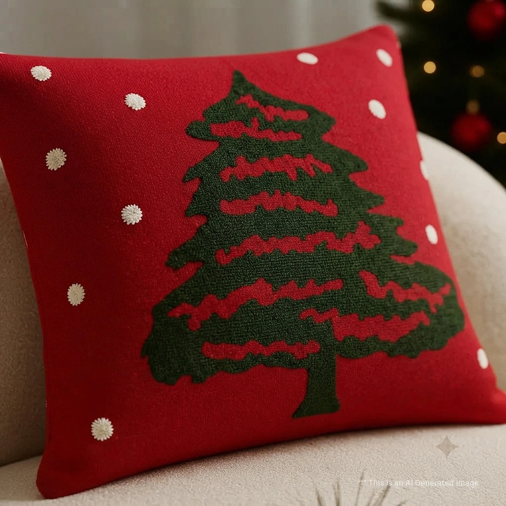 Yuletide Tree Charm Embroidered Cushion Cover