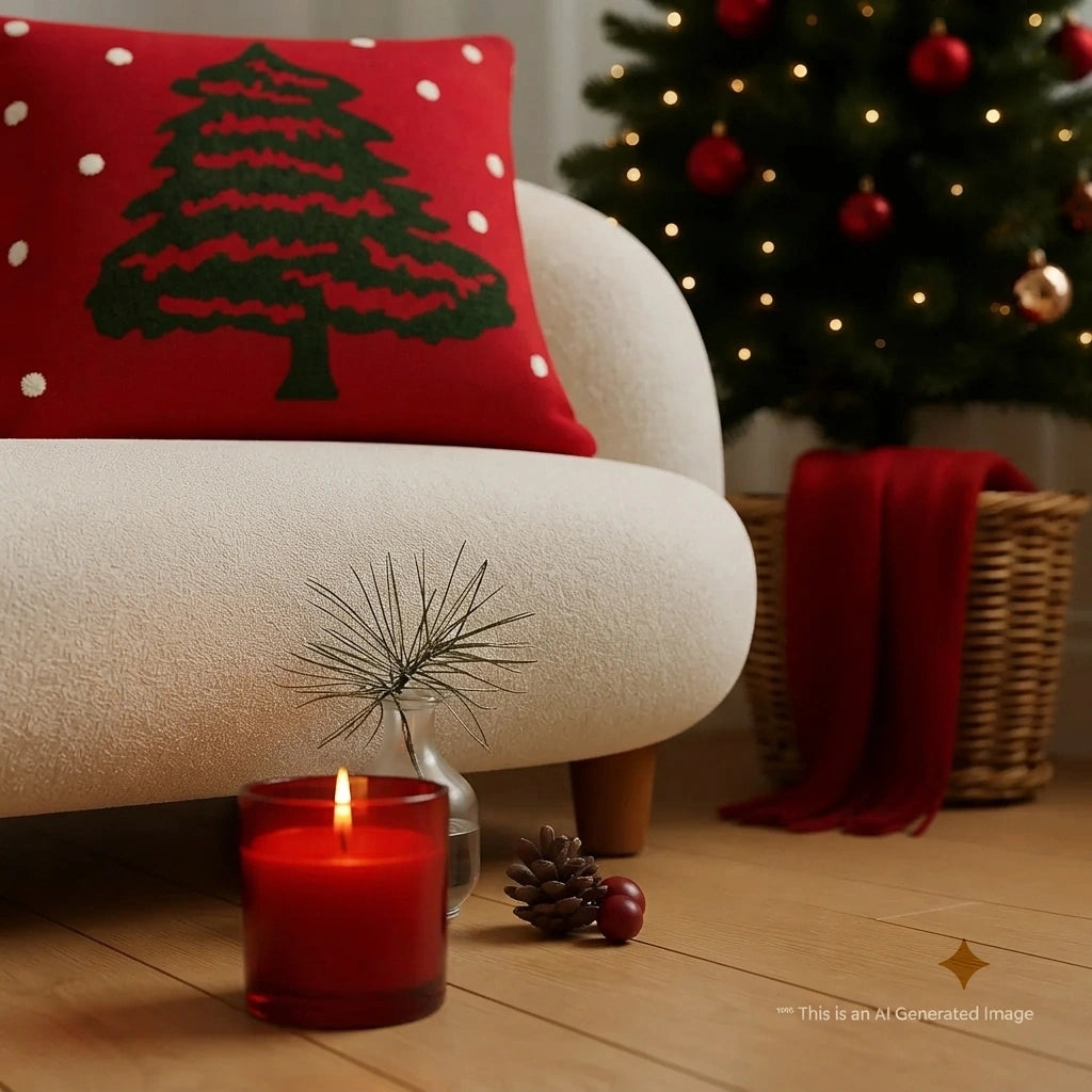 Yuletide Tree Charm Embroidered Cushion Cover