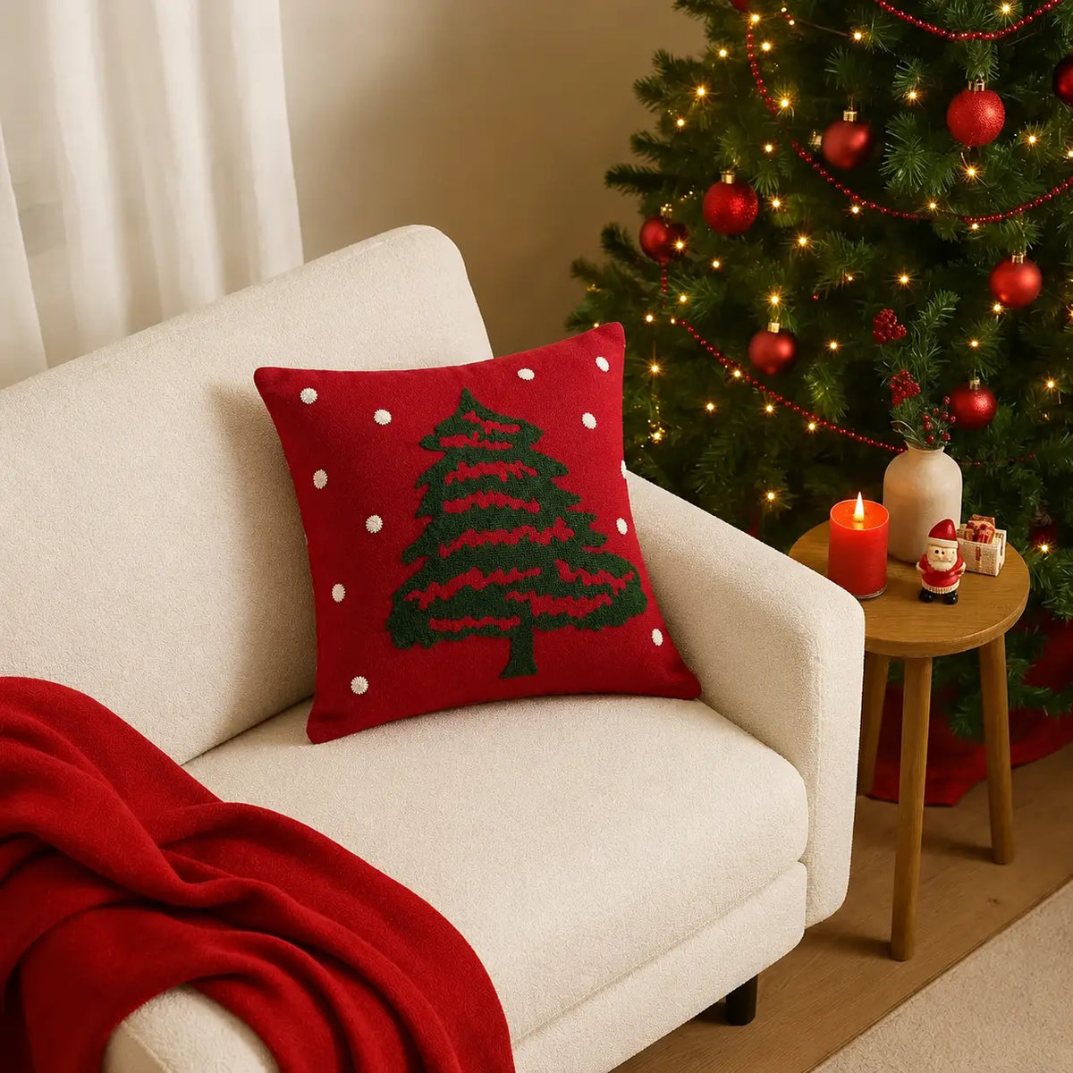 Yuletide Tree Charm Embroidered Cushion Cover