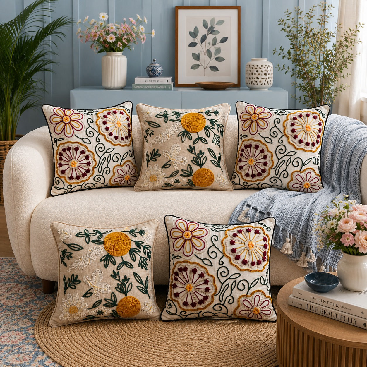 Premium Embroidered Cushion Cover Set