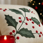 Winter Poinsettia Embroidered Cushion Cover
