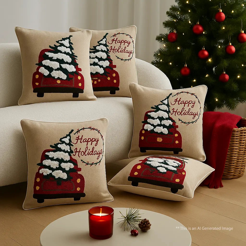Christmas Berry Wreath Embroidered Cushion Cover