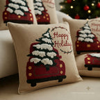 Christmas Berry Wreath Embroidered Cushion Cover