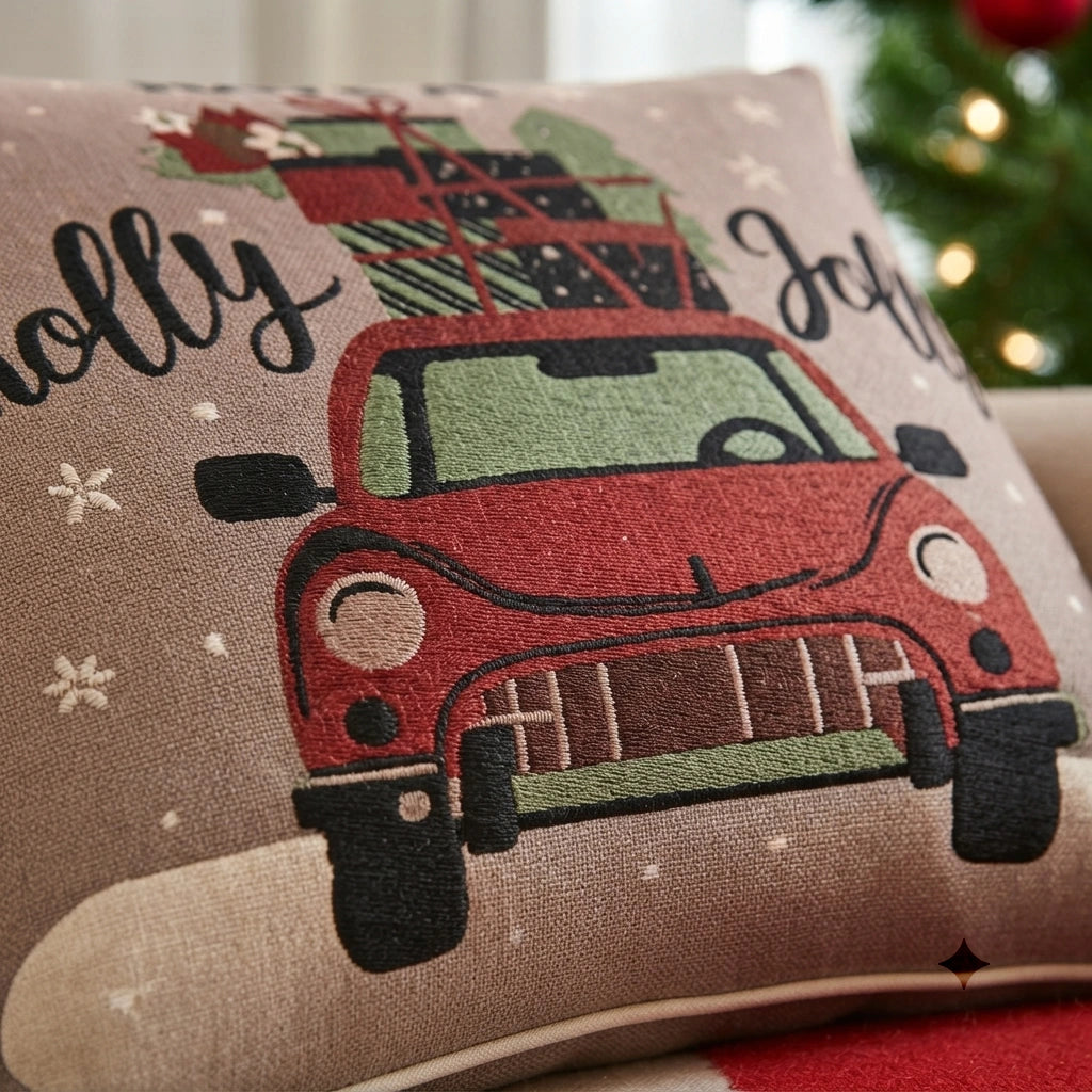 Holly Jolly Ride Cushion Cover