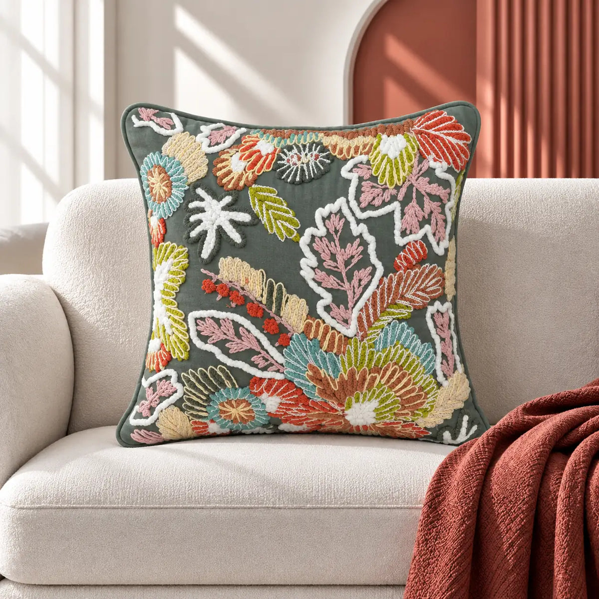 Fernmoire Embroidered Cushion Cover