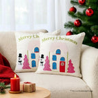 Pink Cottage Christmas Cushion Cover