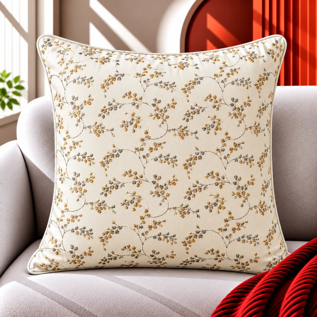 Botanical Mosaic Embroidered Cushion Cover