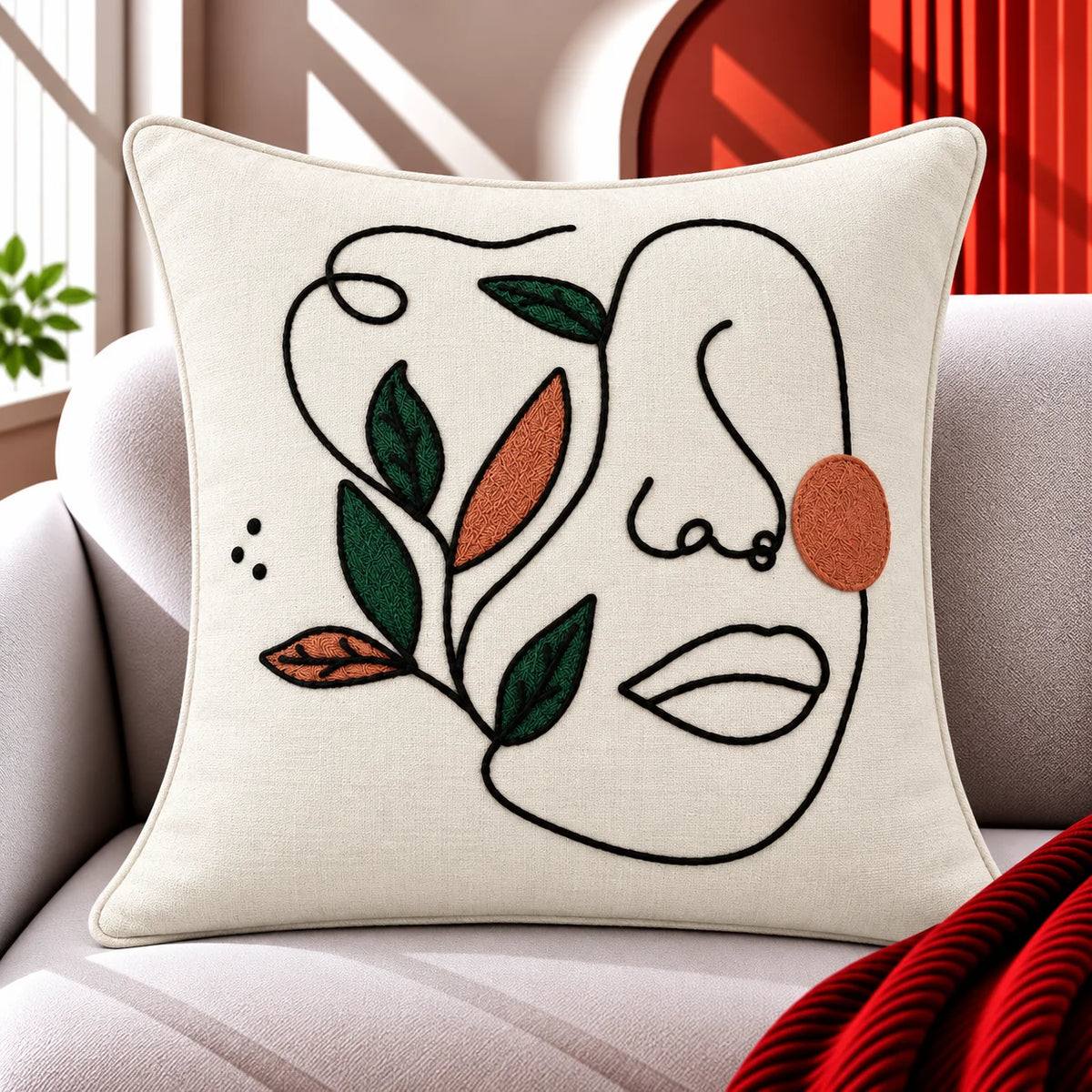 Artisan Slub Embroidered Cushion Cover