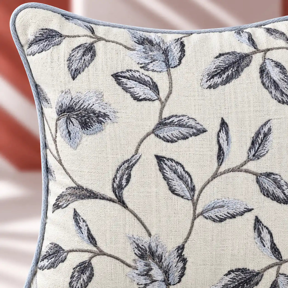 Grey Vine Embroidered Cushion Cover