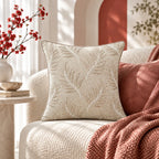 Ivory Leaves Embroidered Cushion Cover