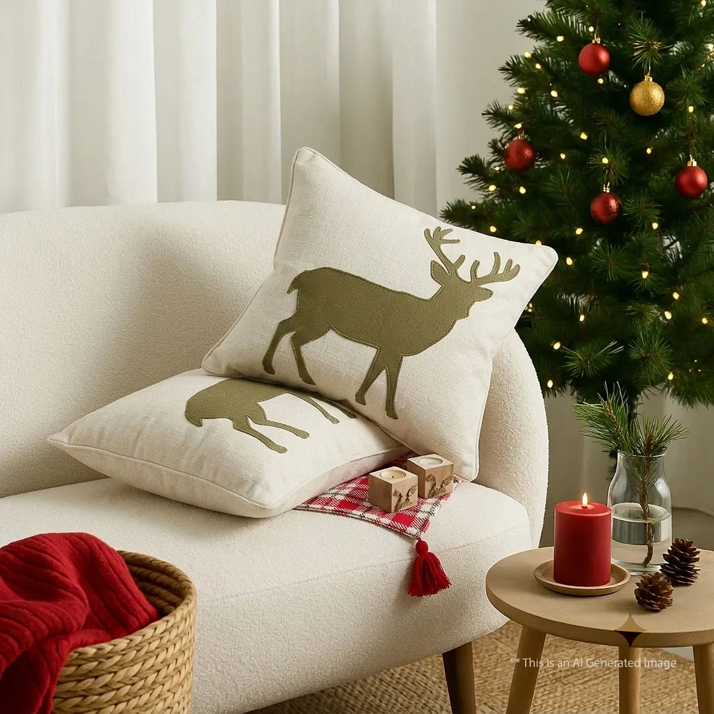 Ivory Reindeer Cushion Cover