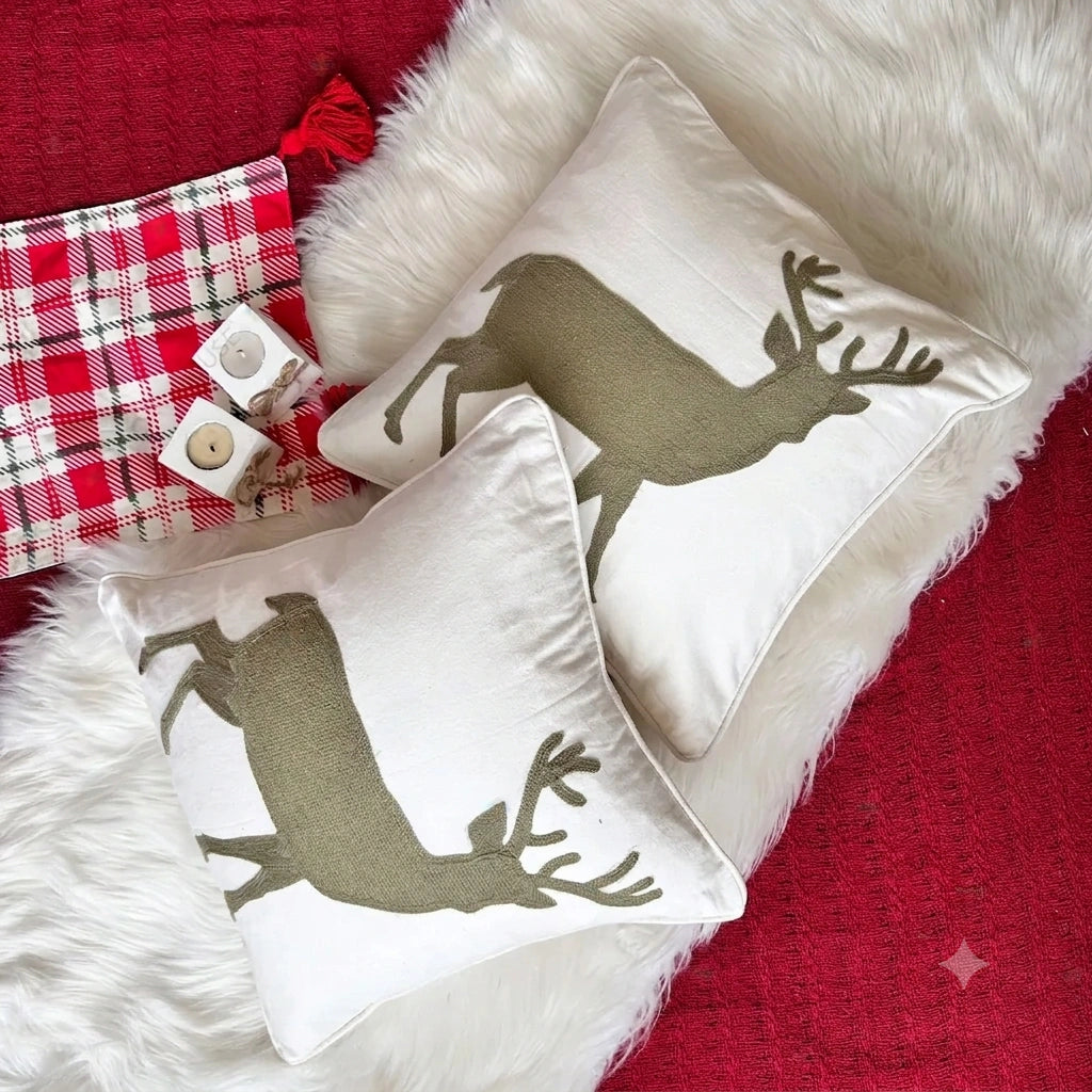 Ivory Reindeer Cushion Cover