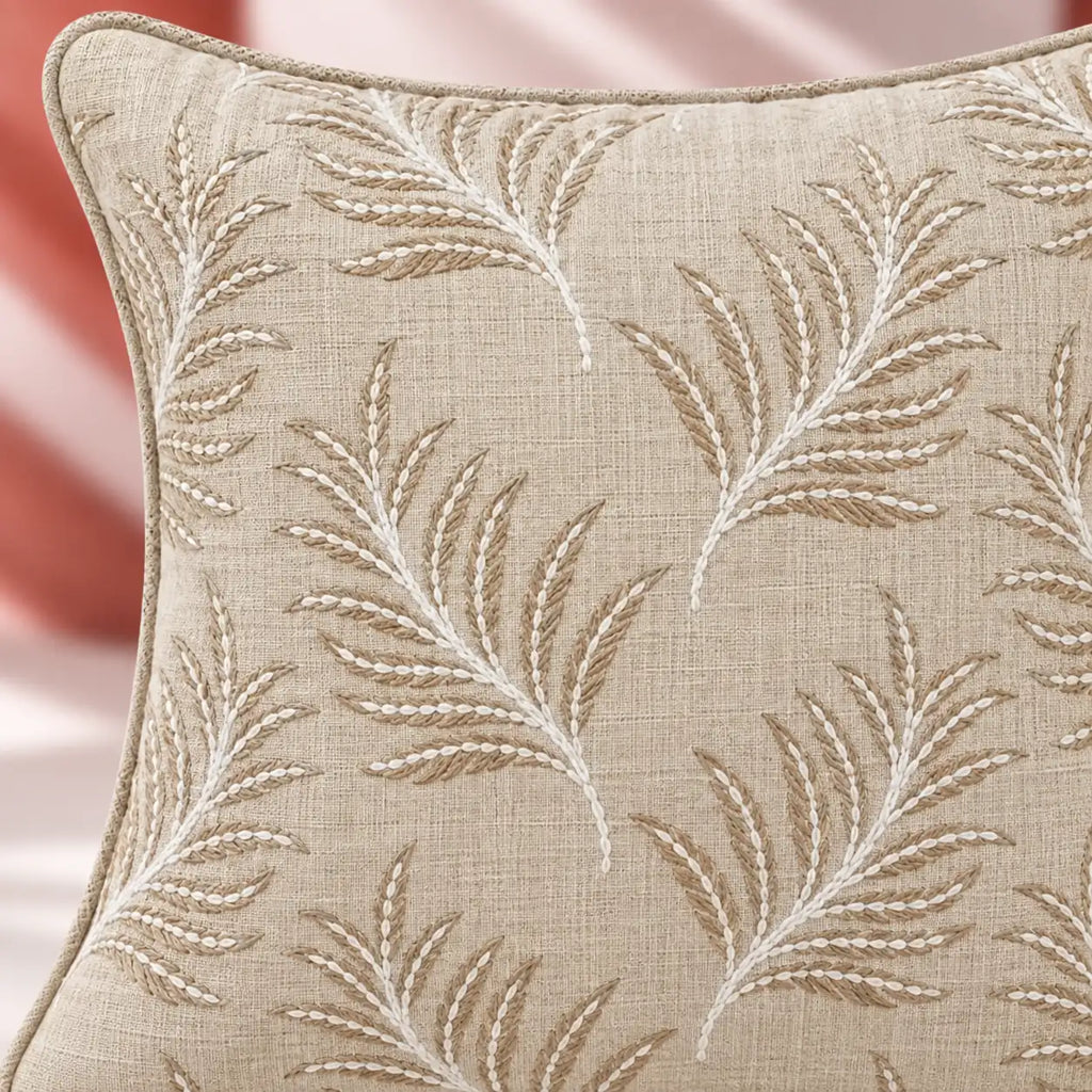 Ivory Leaves Embroidered Cushion Cover