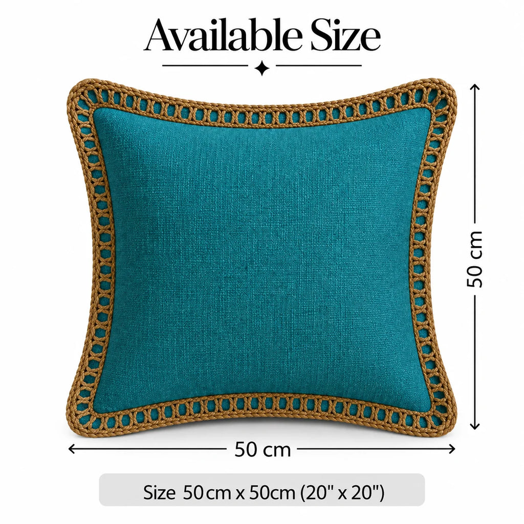 Azure Blue Jute Lace Cushion Cover