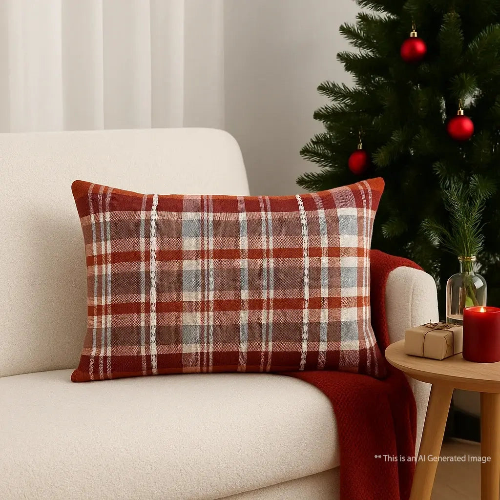 Rustic Red Plaid Cushion Cover