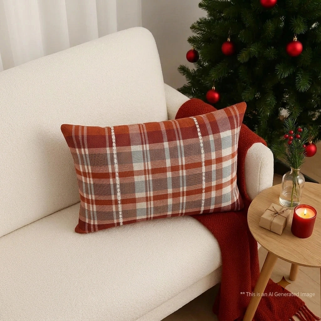 Rustic Red Plaid Cushion Cover