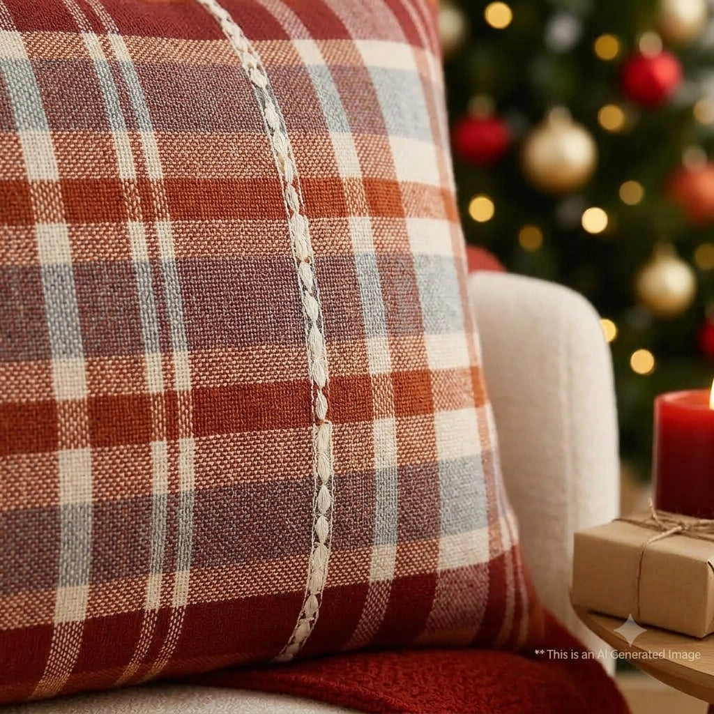 Rustic Red Plaid Cushion Cover