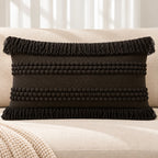 Dark Fringe Boho Lumbar Cushion Cover