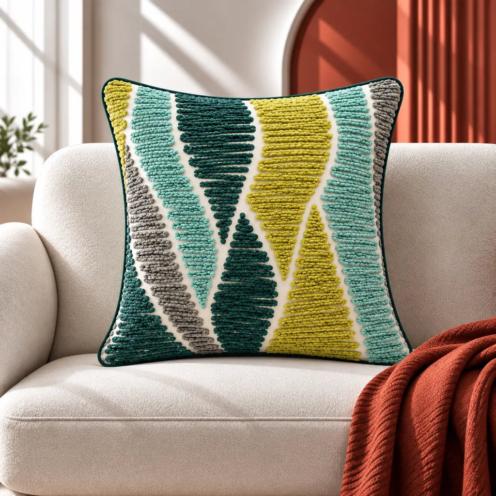 Green Peaks Embroidered Cushion Cover