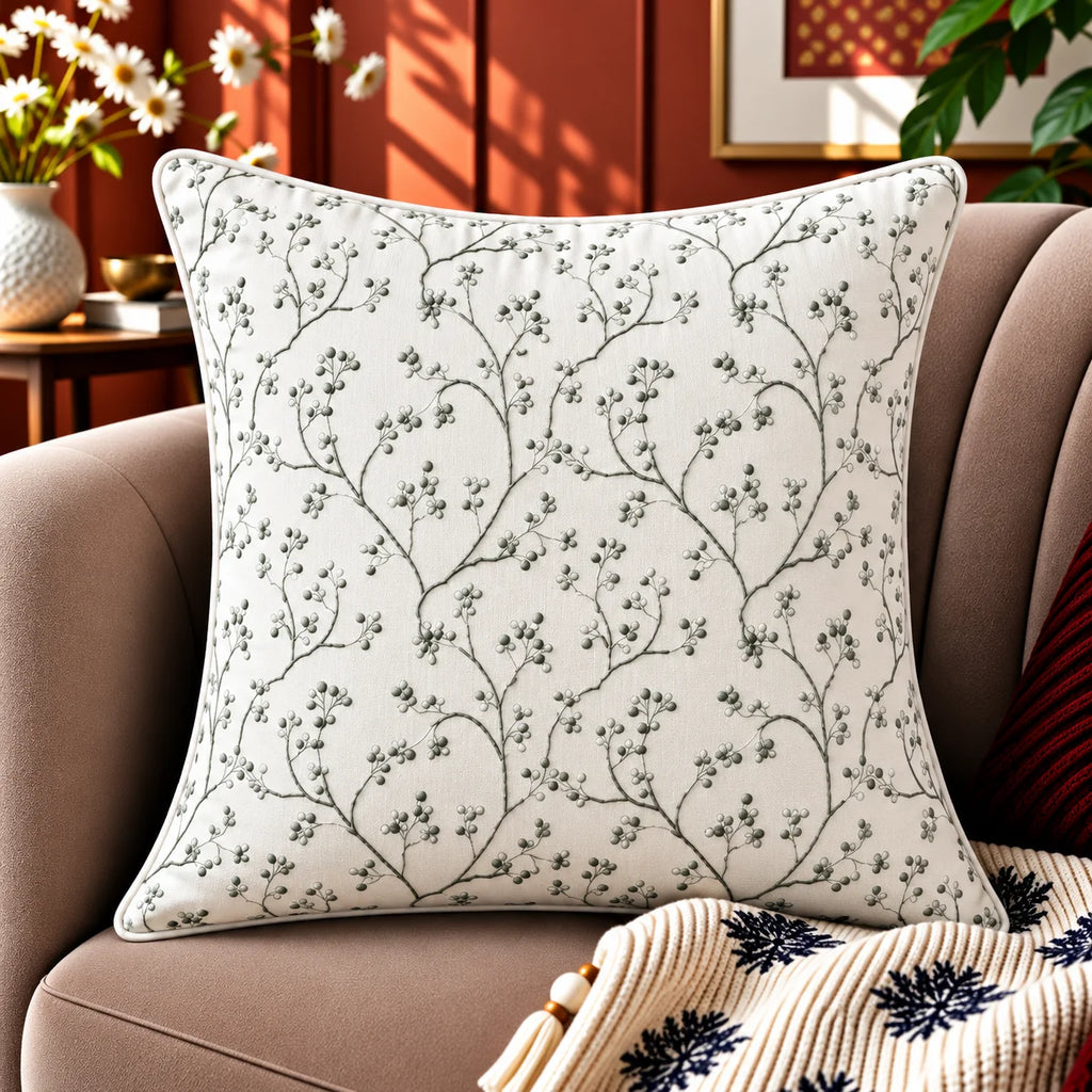 Botanical Tapestry Embroidered Cushion Cover