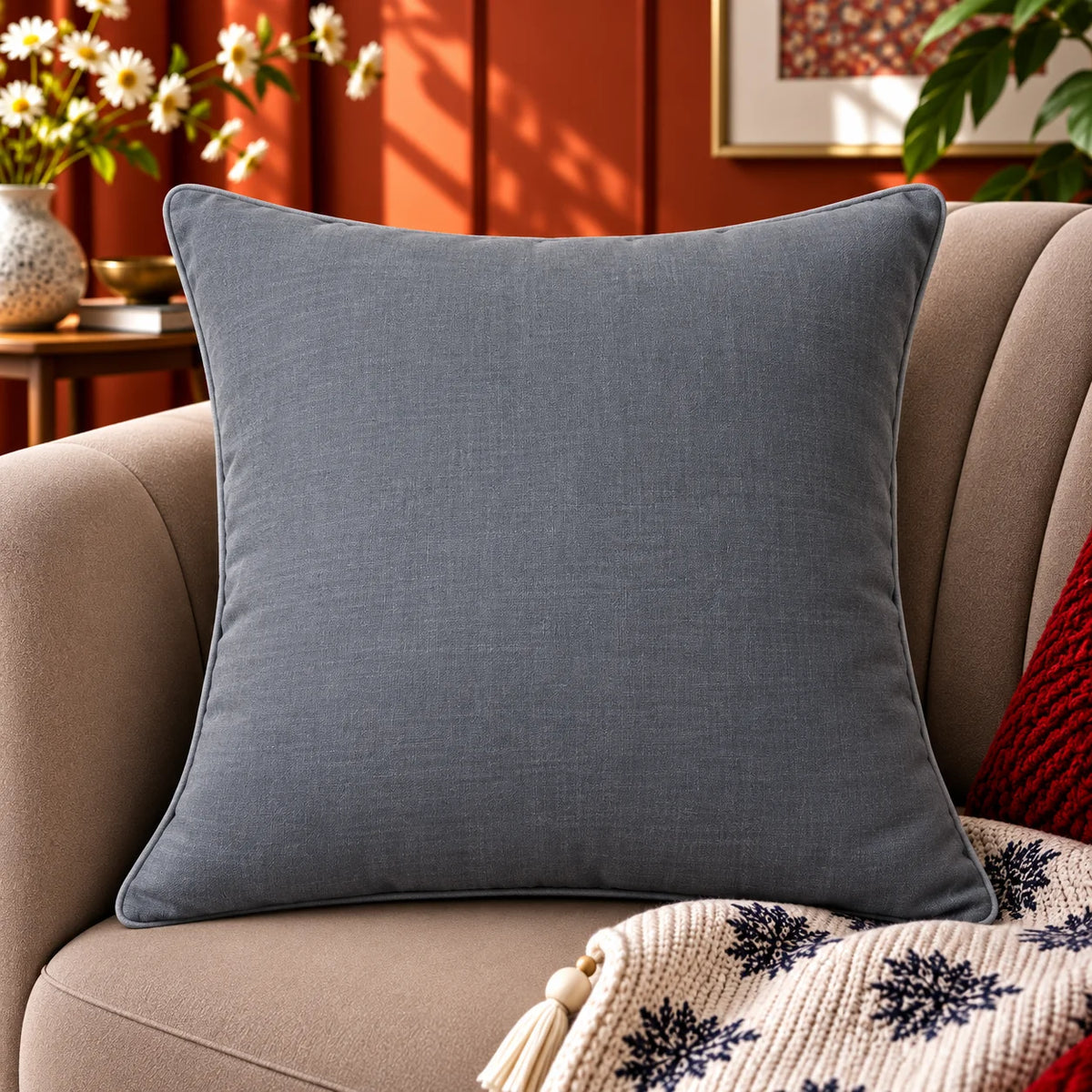 Ivory Garden Slub Embroidered Cushion Cover
