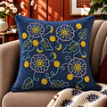 Azure Bloom Embroidered Cushion Cover