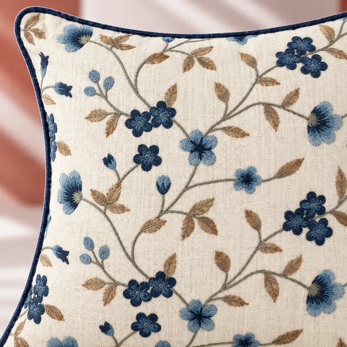 Blue Vine Embroidered Cushion Cover