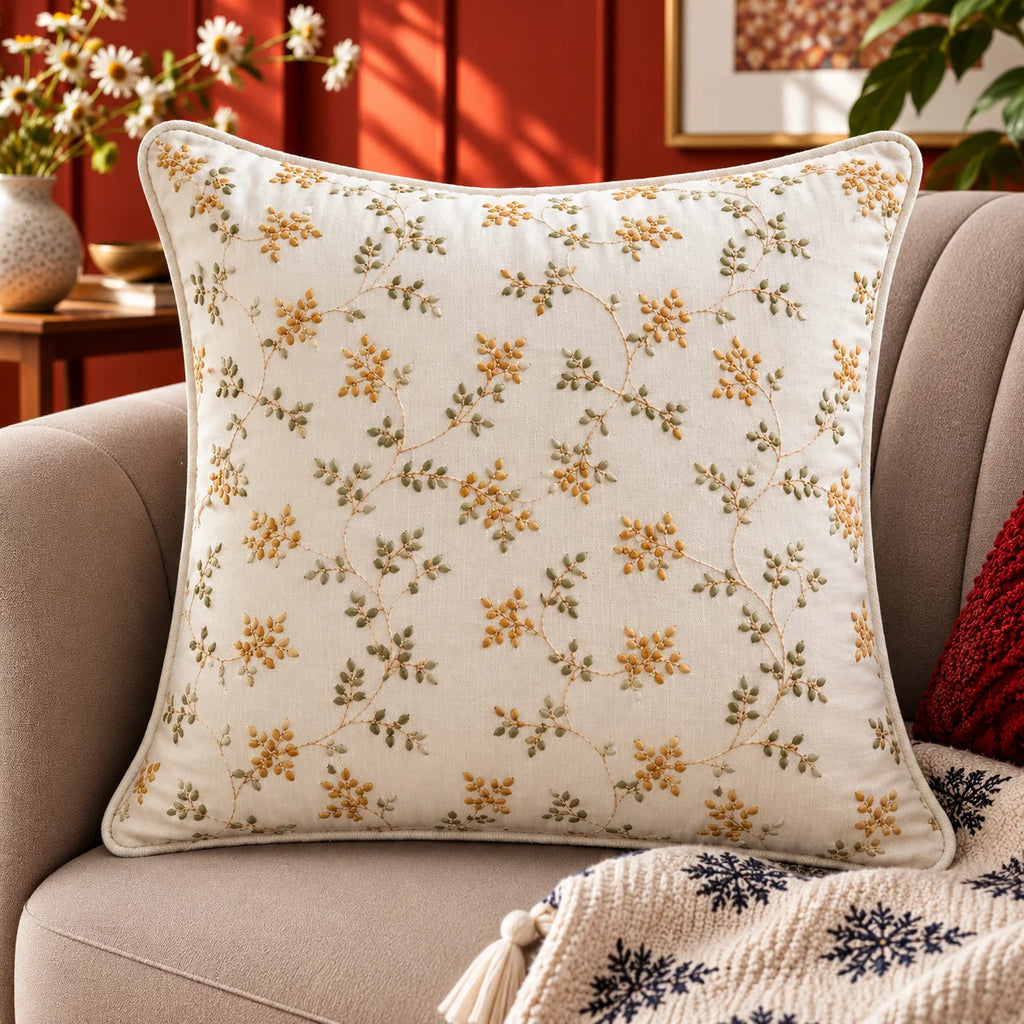 Artisan Bloom Embroidered Cushion Cover