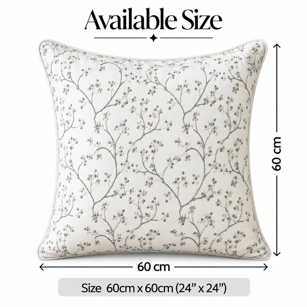Silverberry Vine Embroidered Cushion Cover
