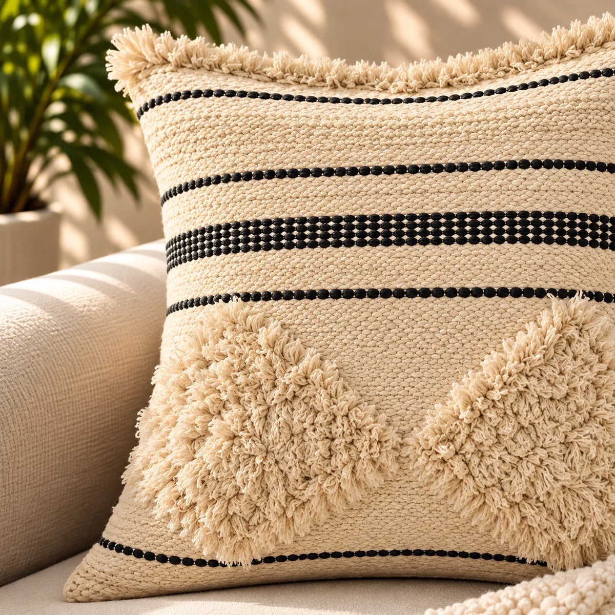 Squared Stripe Boho Cotton Cushion Cover
