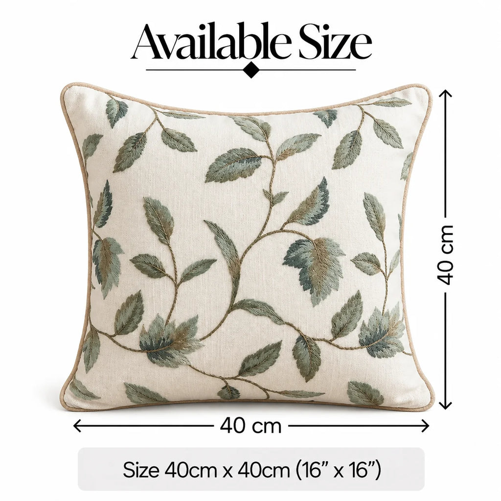 Willow Leaves Embroidered Cushion Cover