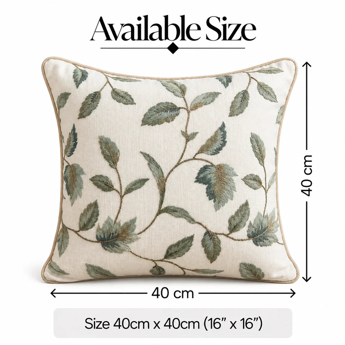 Willow Leaves Embroidered Cushion Cover