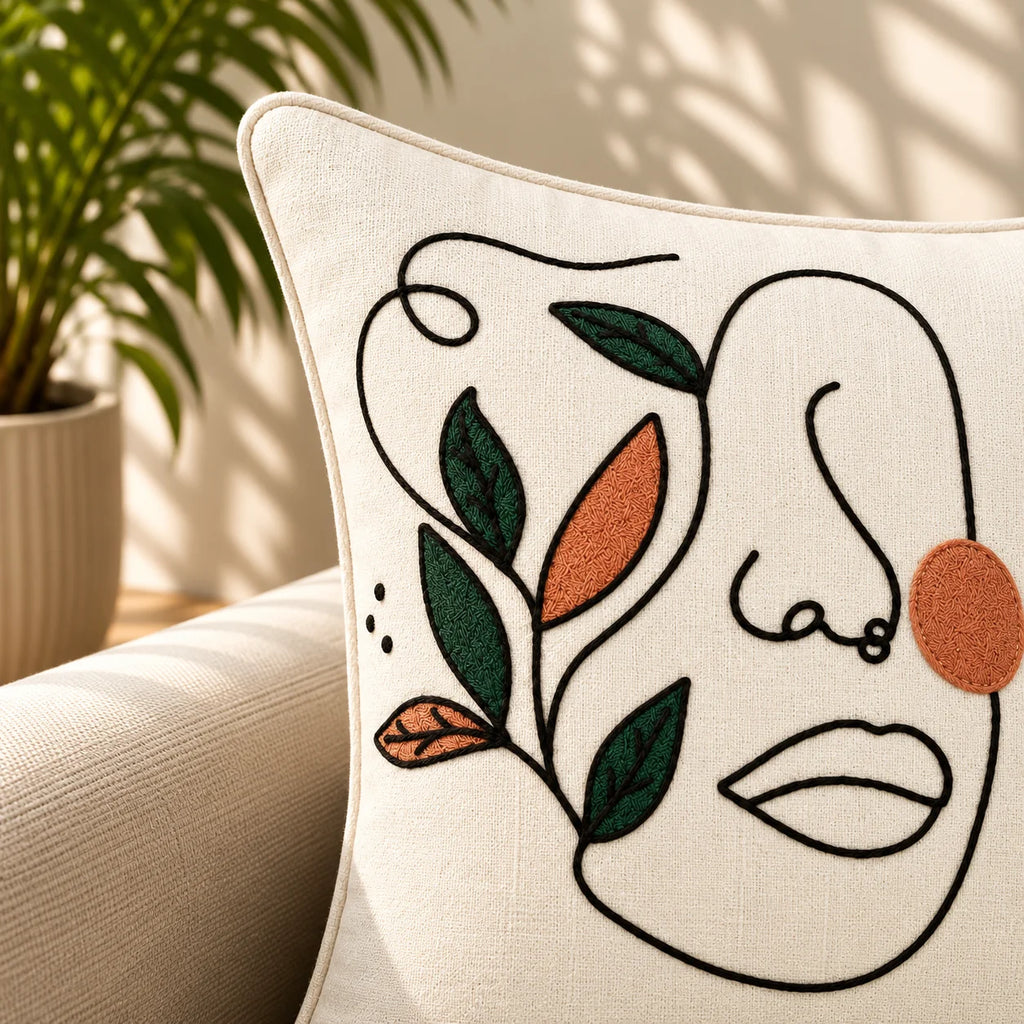 Artisan Slub Embroidered Cushion Cover