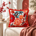 Coral Vine Embroidered Cushion Cover