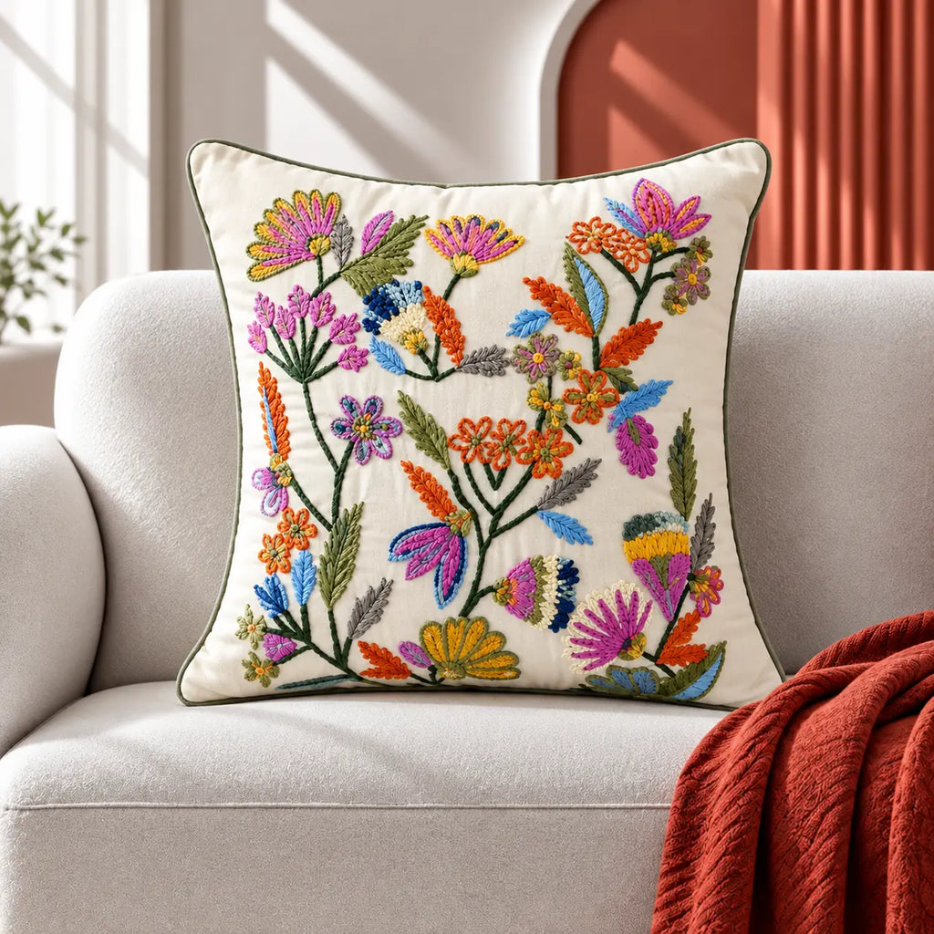 Color Meadow Embroidered Cushion Cover