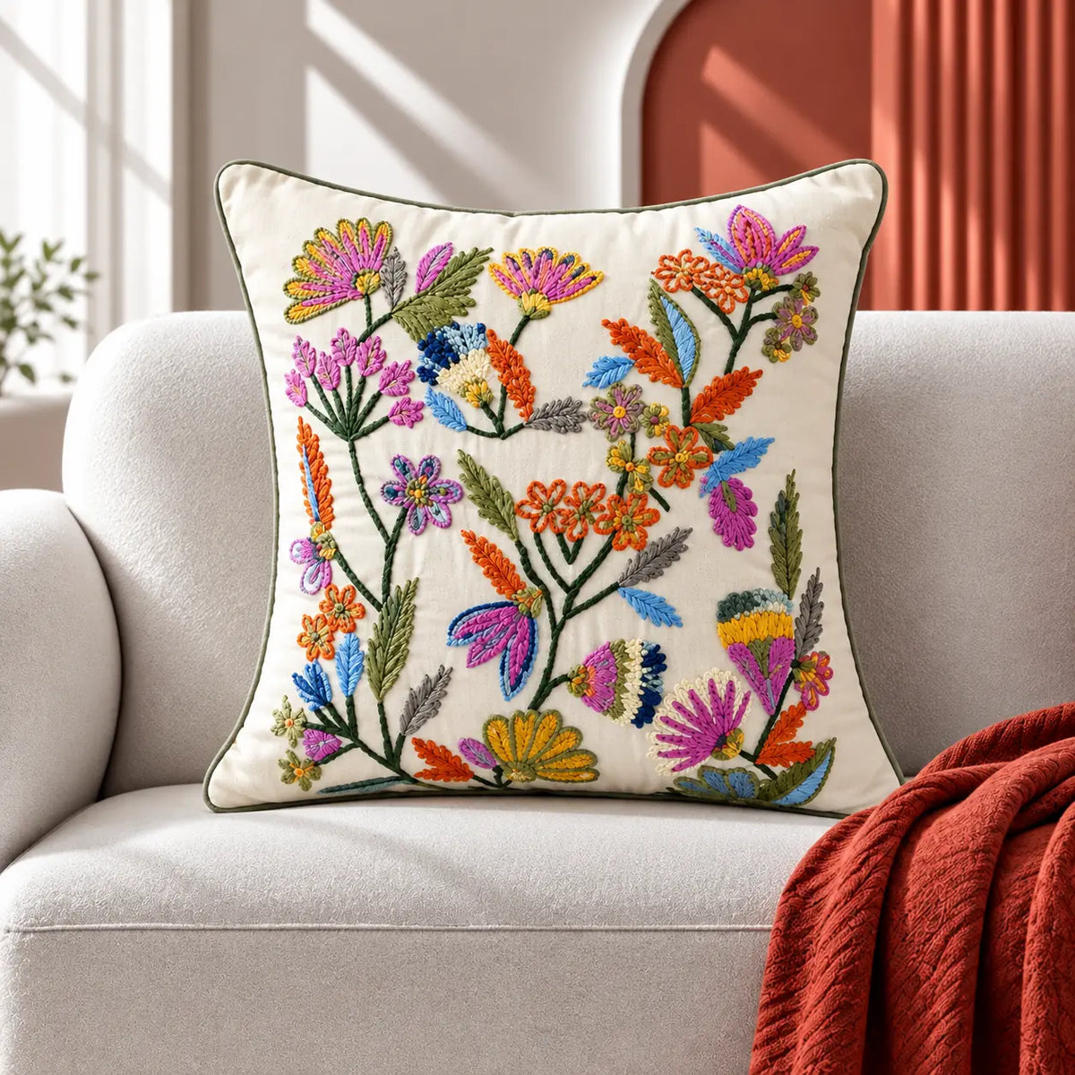 Color Meadow Embroidered Cushion Cover