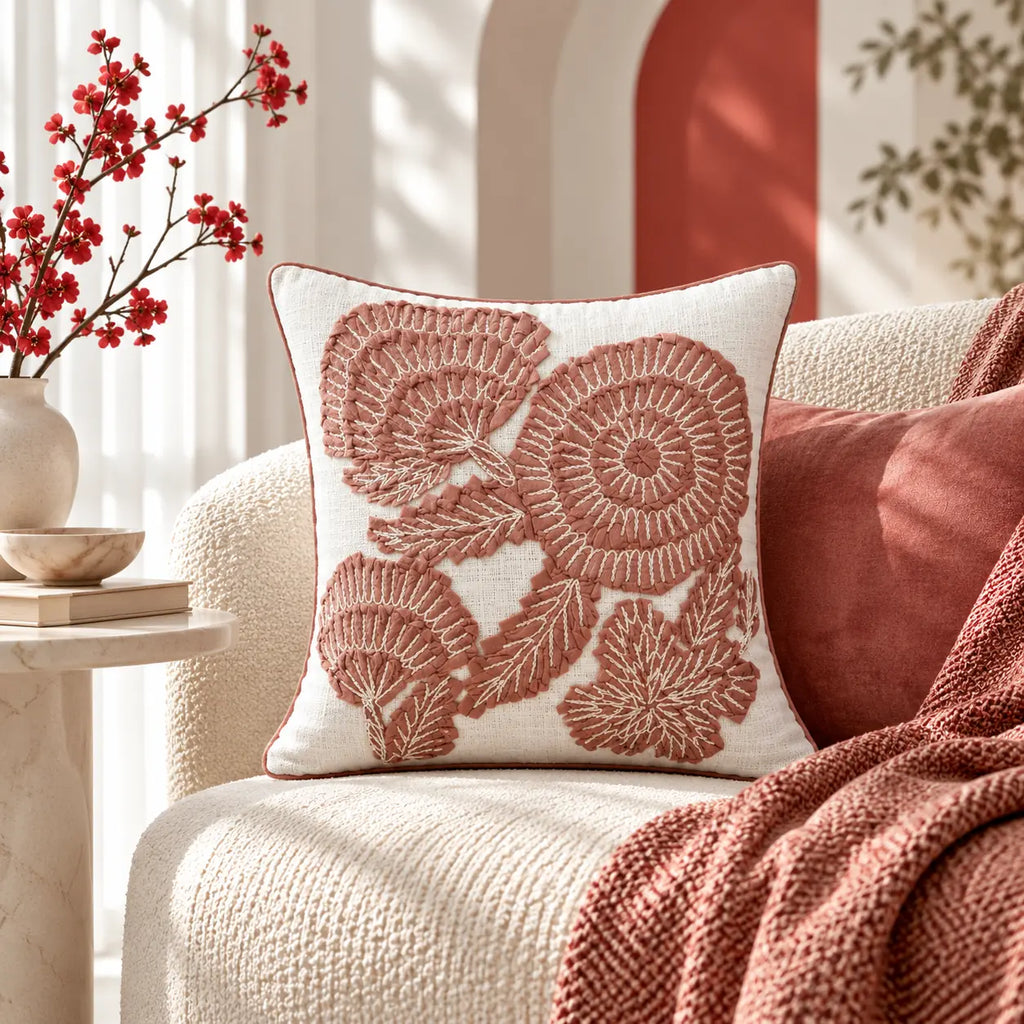Claywhorl Embroidered Cushion Cover