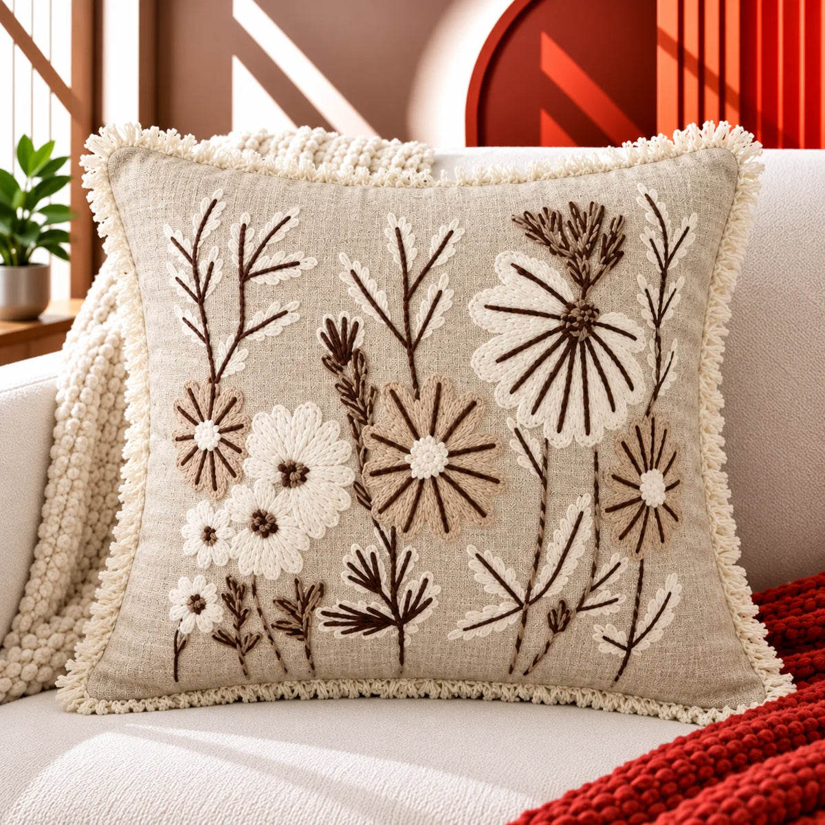 Wildflower Haven Embroidered Cushion Cover