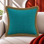 Azure Blue Jute Lace Cushion Cover