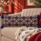 Royal Blue Jacquard Lumbar Cushion Cover