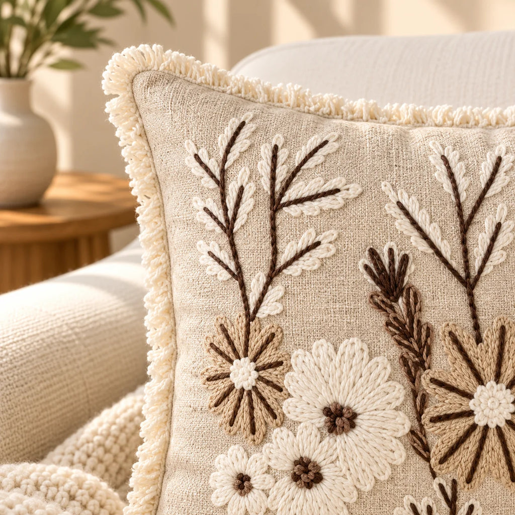 Wildflower Haven Embroidered Cushion Cover