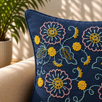 Azure Bloom Embroidered Cushion Cover